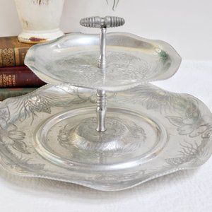 Vintage Embossed Aluminum Tier Dessert Tray